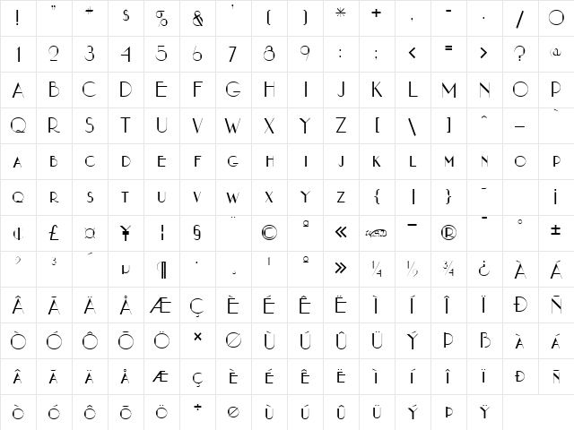 Nouveau Asta Normal font glyphpreview