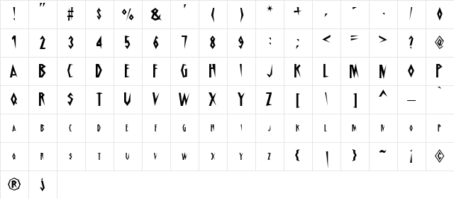 Schrill Regular font glyphpreview