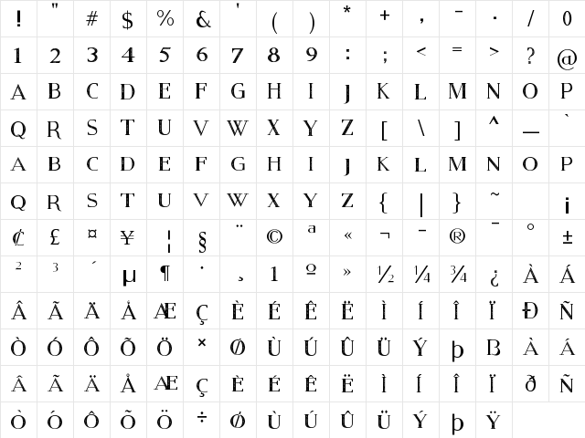 Modern Serif Eroded Regular font glyphpreview