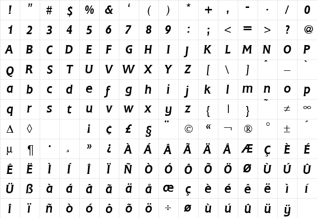 Fleming RegularItalic font glyphpreview