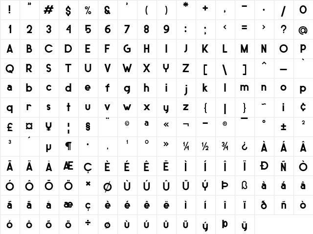 SUNDAY Personal use Regular font glyphpreview