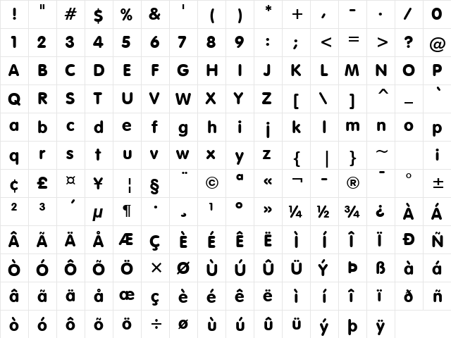 VAGRounded BT Regular font glyphpreview