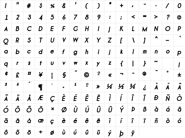 Champagne & Limousines Thick Bold Italic font glyphpreview