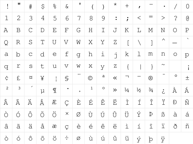 FreeMono Medium font glyphpreview