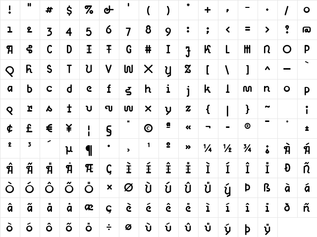 OHmygod Bold font glyphpreview