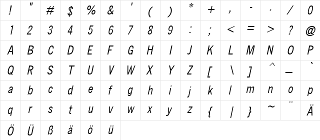 QuickType II Condensed Italic font glyphpreview
