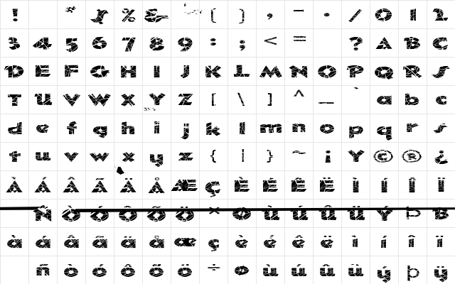 FZ JAZZY 32 CRACKED EX Normal font glyphpreview