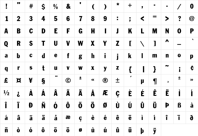 FranklinGothic-Cond Regular font glyphpreview