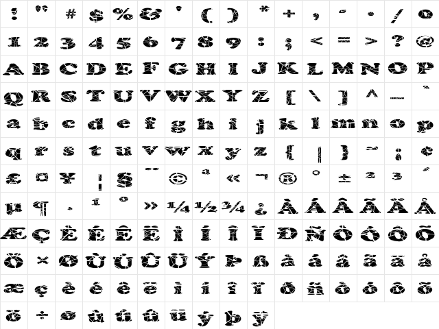 FZ ROMAN 4 CRACKED EX Normal font glyphpreview