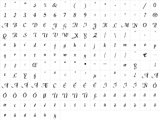 Xanthippe Regular font glyphpreview