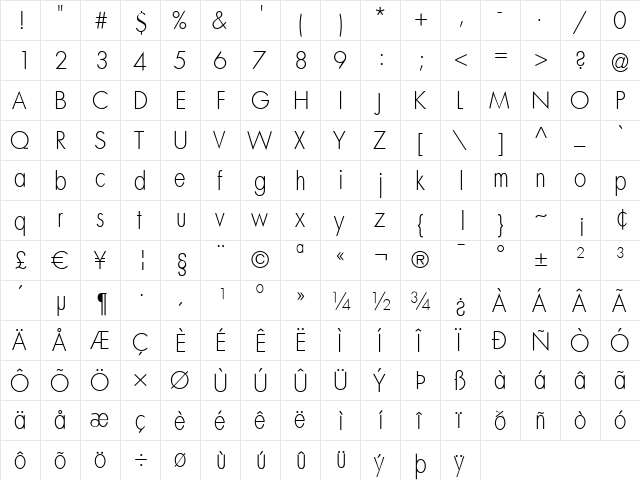 MKSansserifLightTallX Regular font glyphpreview