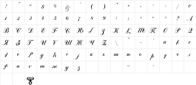 Kremlin Tsaritsa Script Italic Italic font glyphpreview