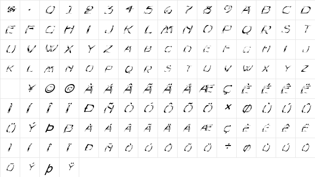 FZ WARPED 23 ITALIC Normal font glyphpreview