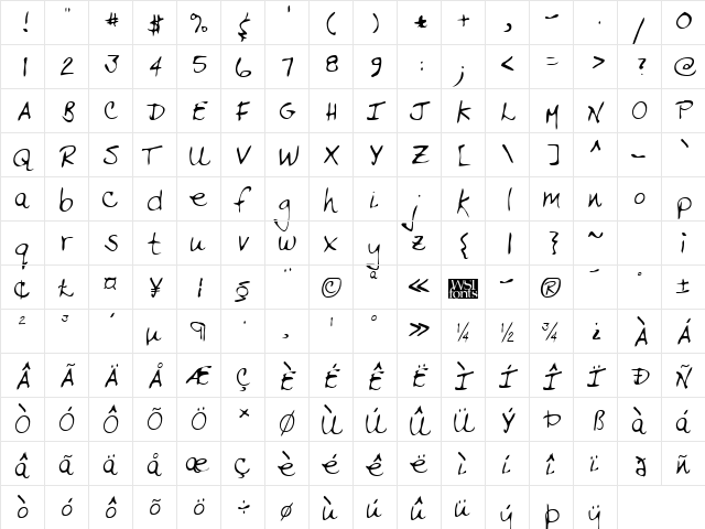TullysHand Regular font glyphpreview