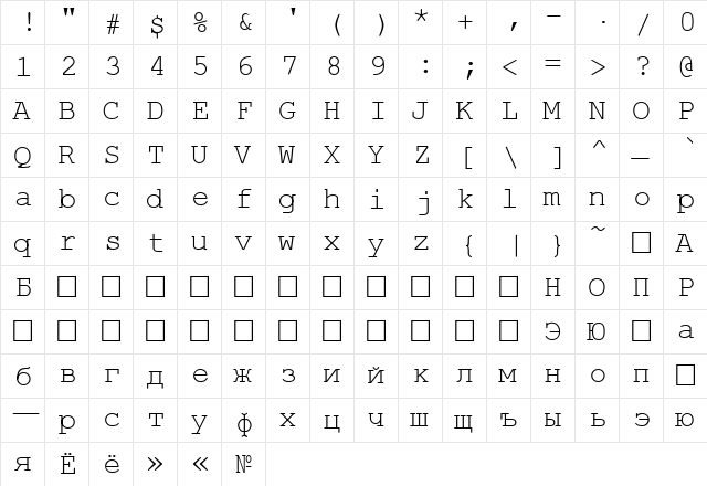 ER Courier Regular font glyphpreview