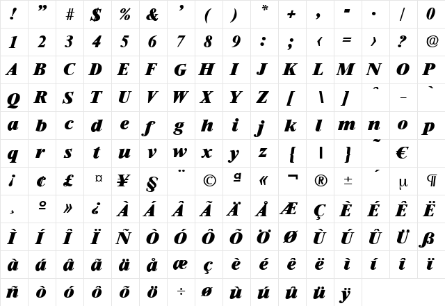 Riccione-ExtraBoldIta Regular font glyphpreview