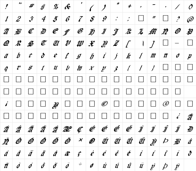 FZ GOTHIC 4 ITALIC Normal font glyphpreview