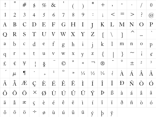 Caslon Old Face Regular font glyphpreview