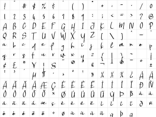 Landing Surely Regular font glyphpreview