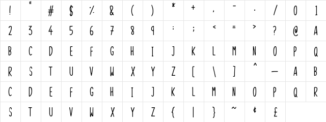 Skinny Things Regular font glyphpreview