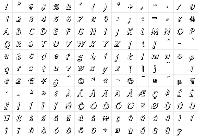 ColumbiaShadow BoldItalic font glyphpreview