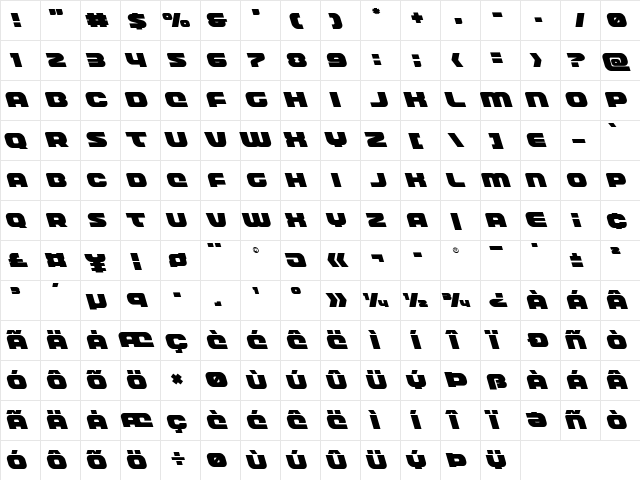 Front Runner Leftalic Italic font glyphpreview