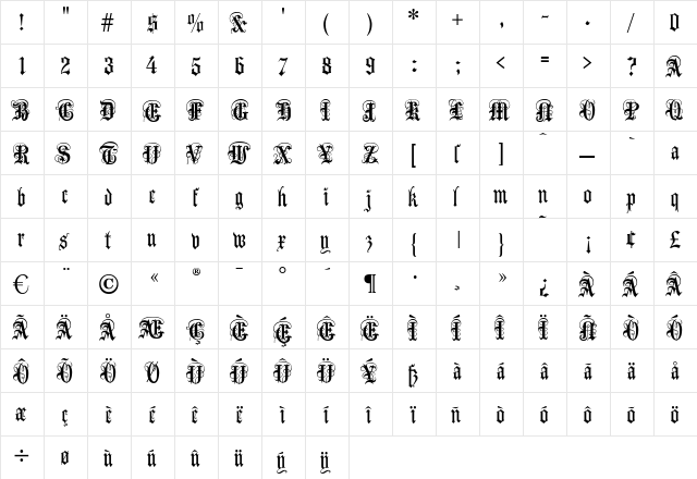 AnglicanText Regular font glyphpreview