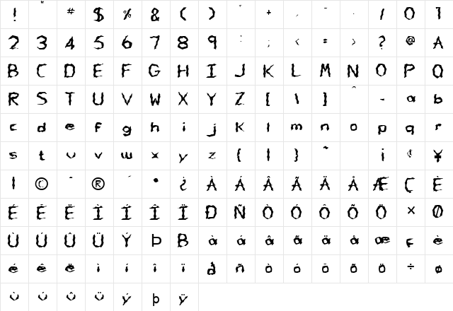 FZ WACKY 62 Normal font glyphpreview