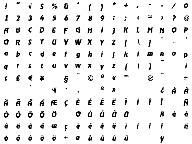 OnStageRandom-Xbold Italic font glyphpreview