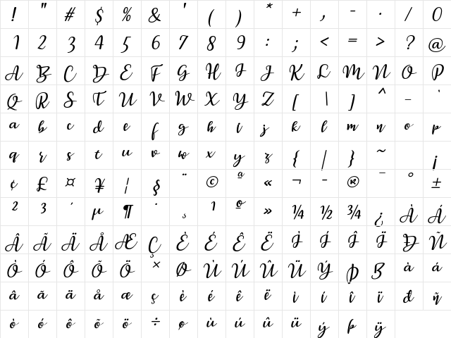 Breetty Italic font glyphpreview