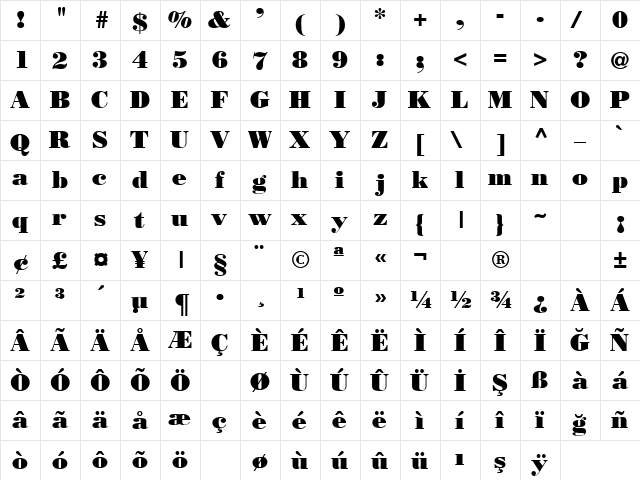 TR Bodnoff Regular font glyphpreview