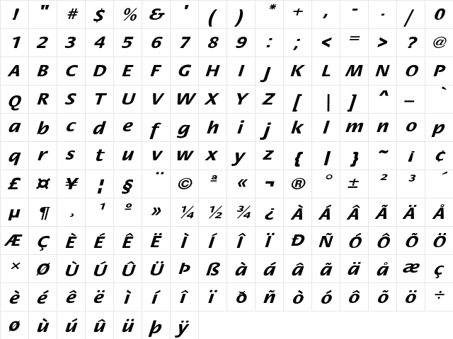 FloraExtObl-Bold Regular font glyphpreview