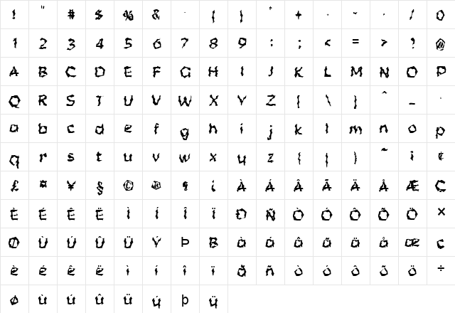 FZ WACKY 55 Normal font glyphpreview