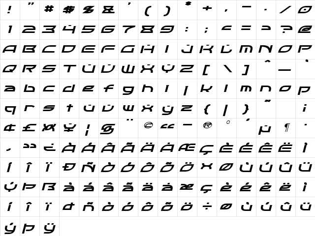 OpTic Italic font glyphpreview