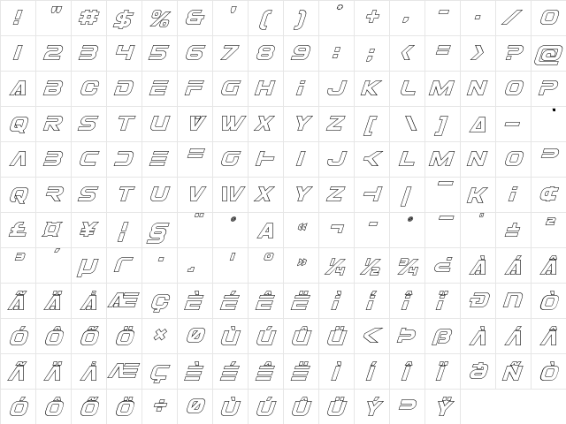 Eurofighter Outline Italic Outline Italic font glyphpreview