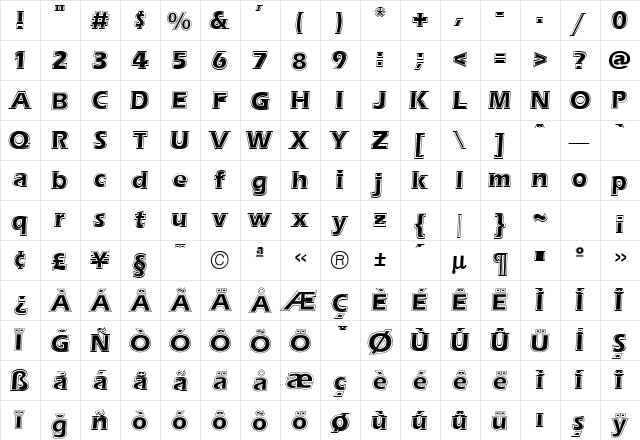 TR Erie Contour Plain font glyphpreview