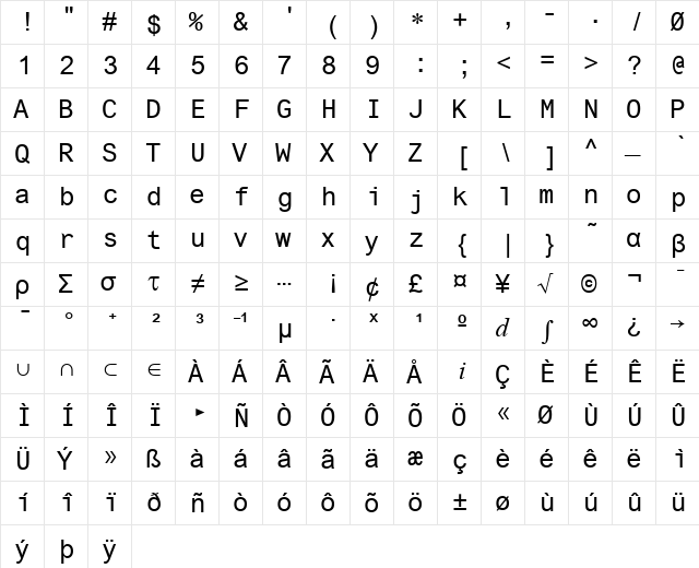 Ti92Pluspc Regular font glyphpreview