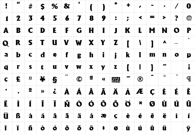 AlbertaHeavy Regular font glyphpreview