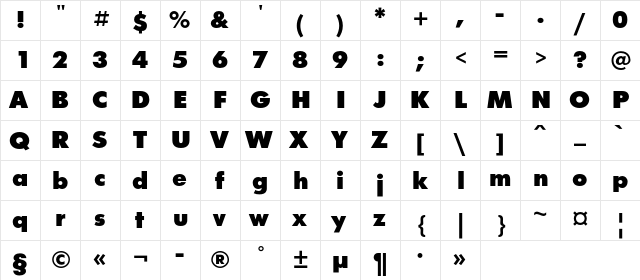 FuturaFuturisBlackC Regular font glyphpreview