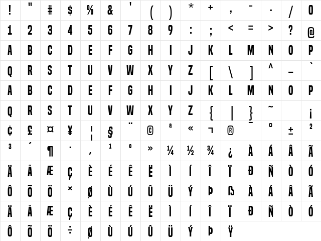 Built Titling SemiBold font glyphpreview