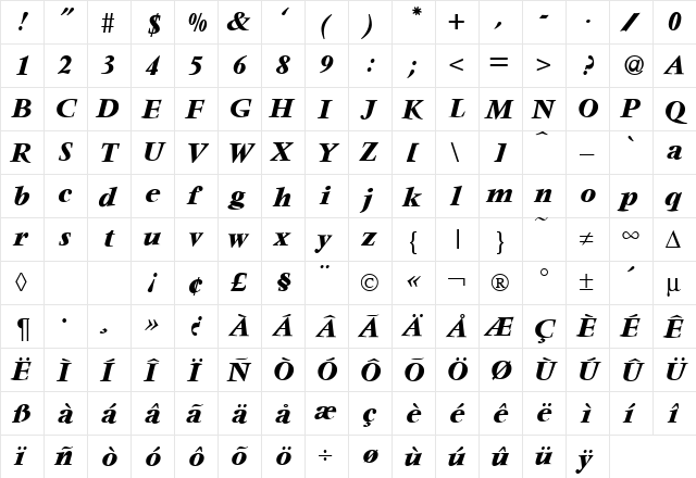 VendomeTwo BoldItalic font glyphpreview