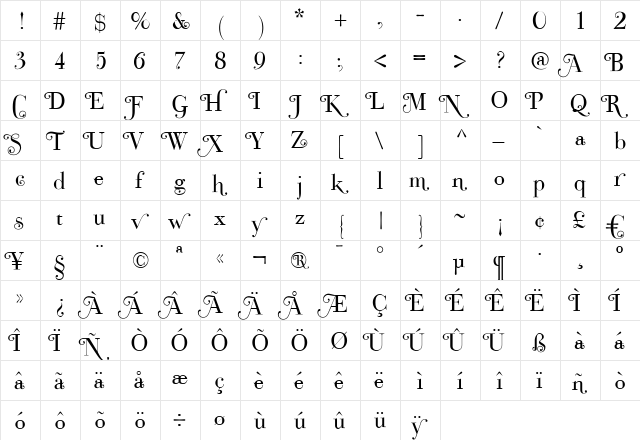 Bodoni Classic Swashes Roman font glyphpreview