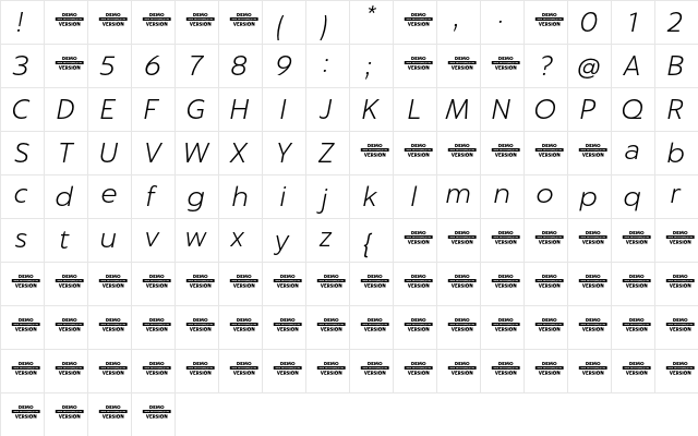 Captura Light Italic Demo font glyphpreview