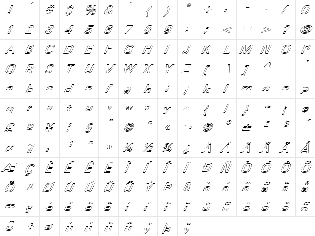 FZ BASIC 58 HOLLOW ITALIC Normal font glyphpreview