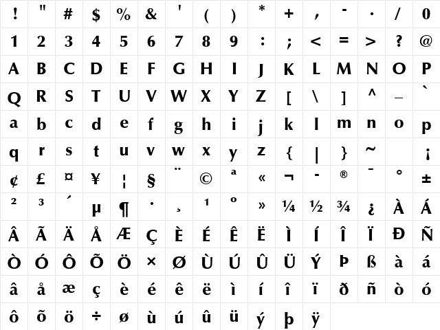 Optima LT Std Black Black font glyphpreview