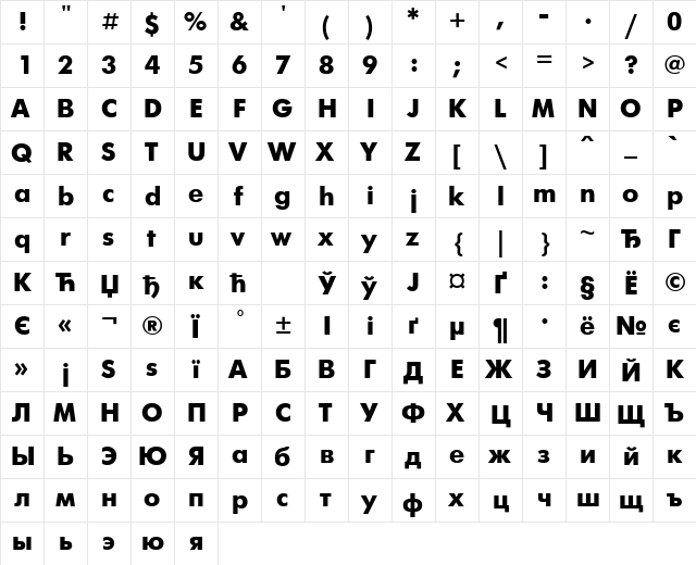 FuturisExtra Cyrillic font glyphpreview