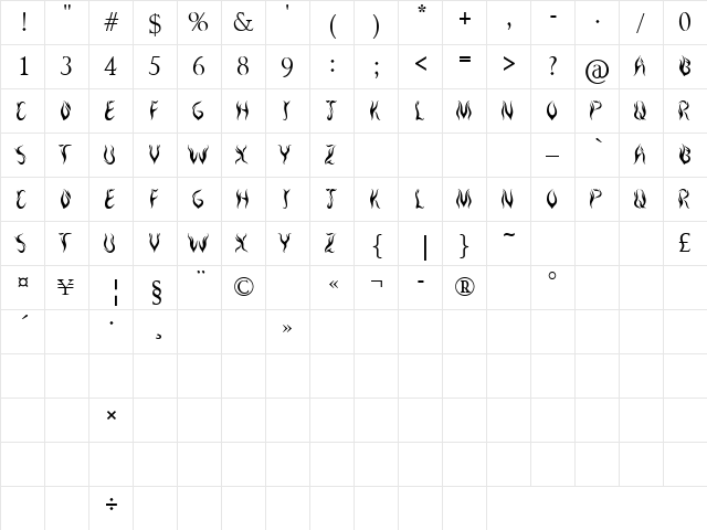 Royal Inferno Regular font glyphpreview