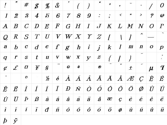 ProvLite-BoldIt Normal font glyphpreview
