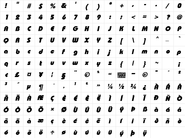 BordeauxBlack Italic font glyphpreview