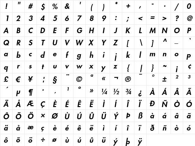 Futura LT Heavy Oblique font glyphpreview